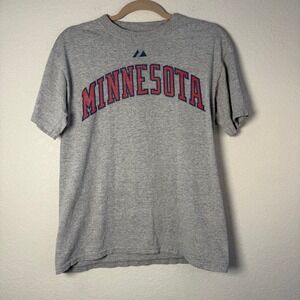 Majestic Minnesota Twins Mauer #7‎ Baseball T-Shirt Gray Small MLB